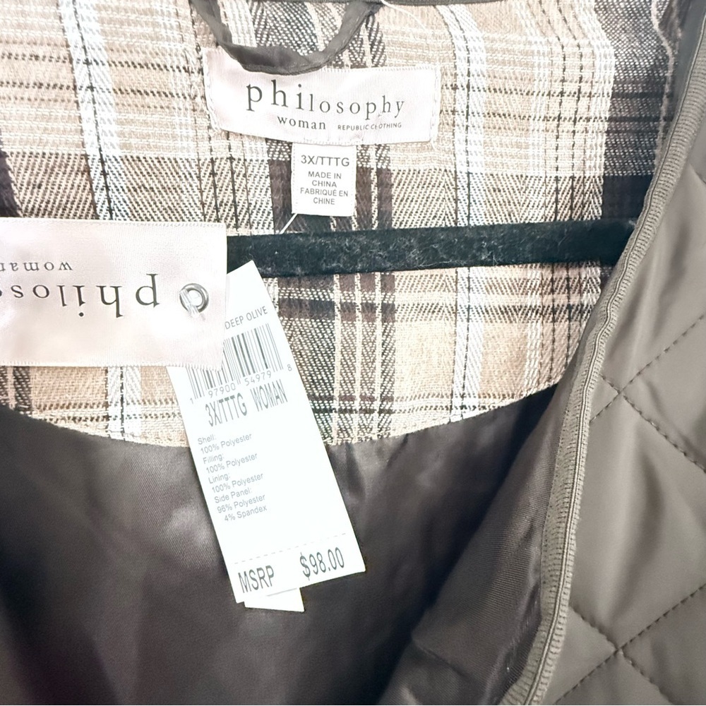 Philosophy Quilted Jacket Olive Green Plus Size 3X NWT - Picture 4 of 9